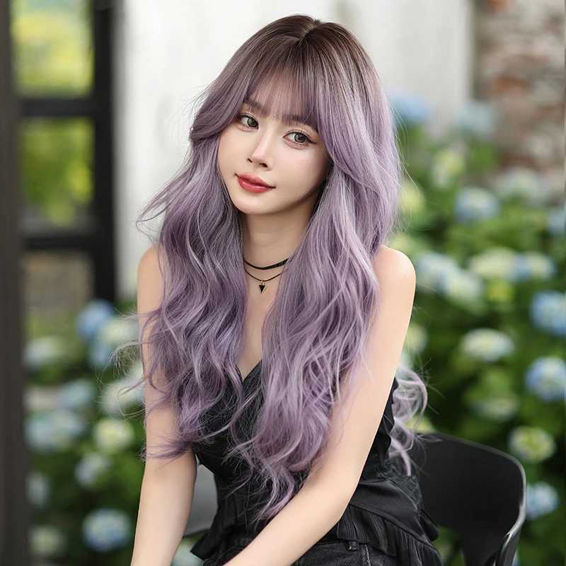 NAMM Long Wavy With Bangs Part Ash Ombre Wig for Women Daily Party High Density Layered Body Wavy Hair Wigs W251023