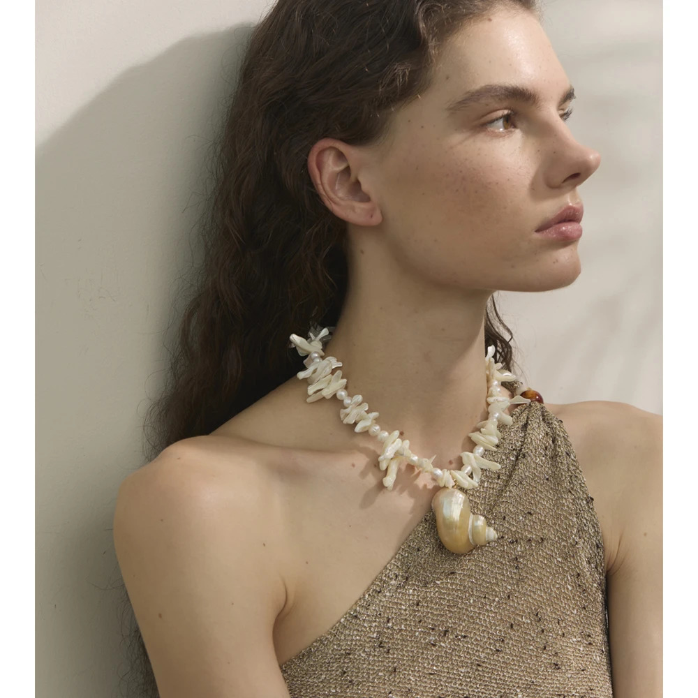 Yhpup Natural Pearl Shell Handmade Chain Conch Pendant Necklace Ocean Style Fashion Jewelry Summer Holiday Trendy Accessories 251016