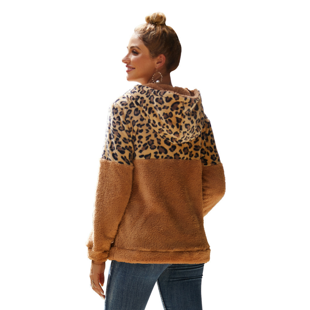 Pockets Patchwork Leopard Fleece Short Jacket Women Autumn Winter Fashion Lapel Zipper Coats Teddy Female Outerwear 210510