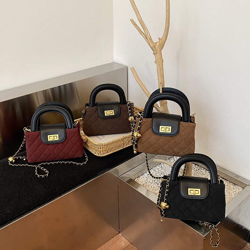 Designer bag new French diamond grid small square bag fashion chain commuting shoulder bag for women black coffee red brown