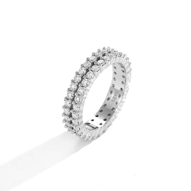 Moissanite Diamond Ring 925 Sterling Silver Two Three Row Ring Full Diamond Design Fashion Tennis Moissanite Ring Jewelry