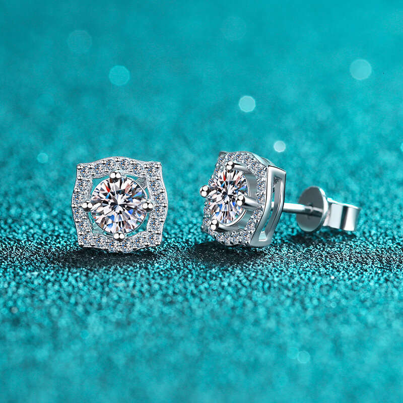 DHCollections-- Korean Version S Plated PT950 Gold Geometric Moissanite Earrings for Women Sier Ear Jewelry