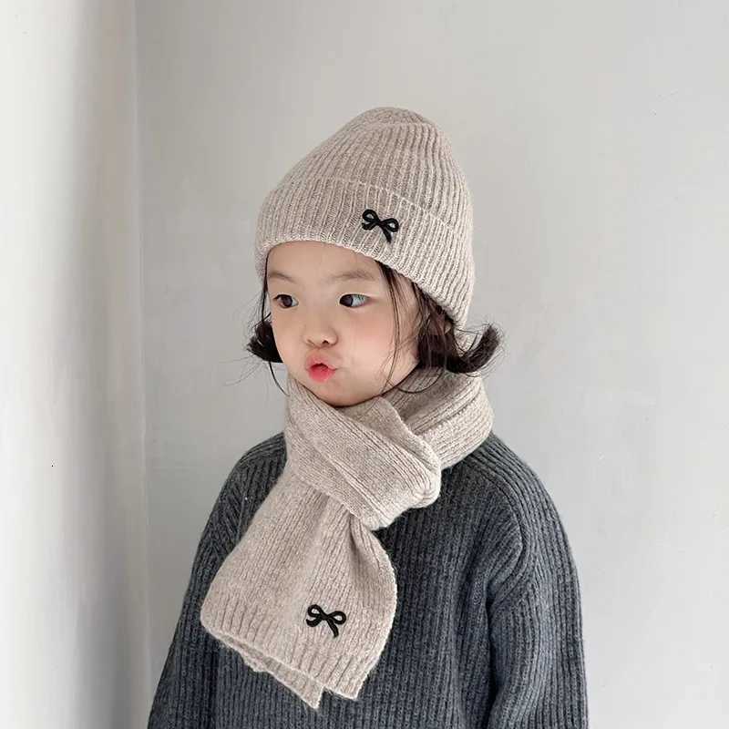 Embroidery Bow Children Beanies Fashion Girl Knitted Hat Solid Color Woolen Crochet Bonnet Winter Warm Baby Pullover Cap 26YearL251024