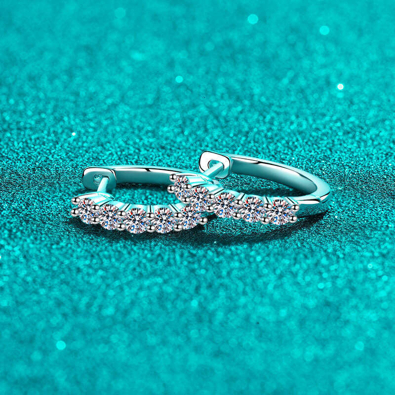 DHCollections-- Sterling Sier Earrings for Women Small Row Dia Moissanite Buckle Plated Pt950 Gold Ear Jewelry
