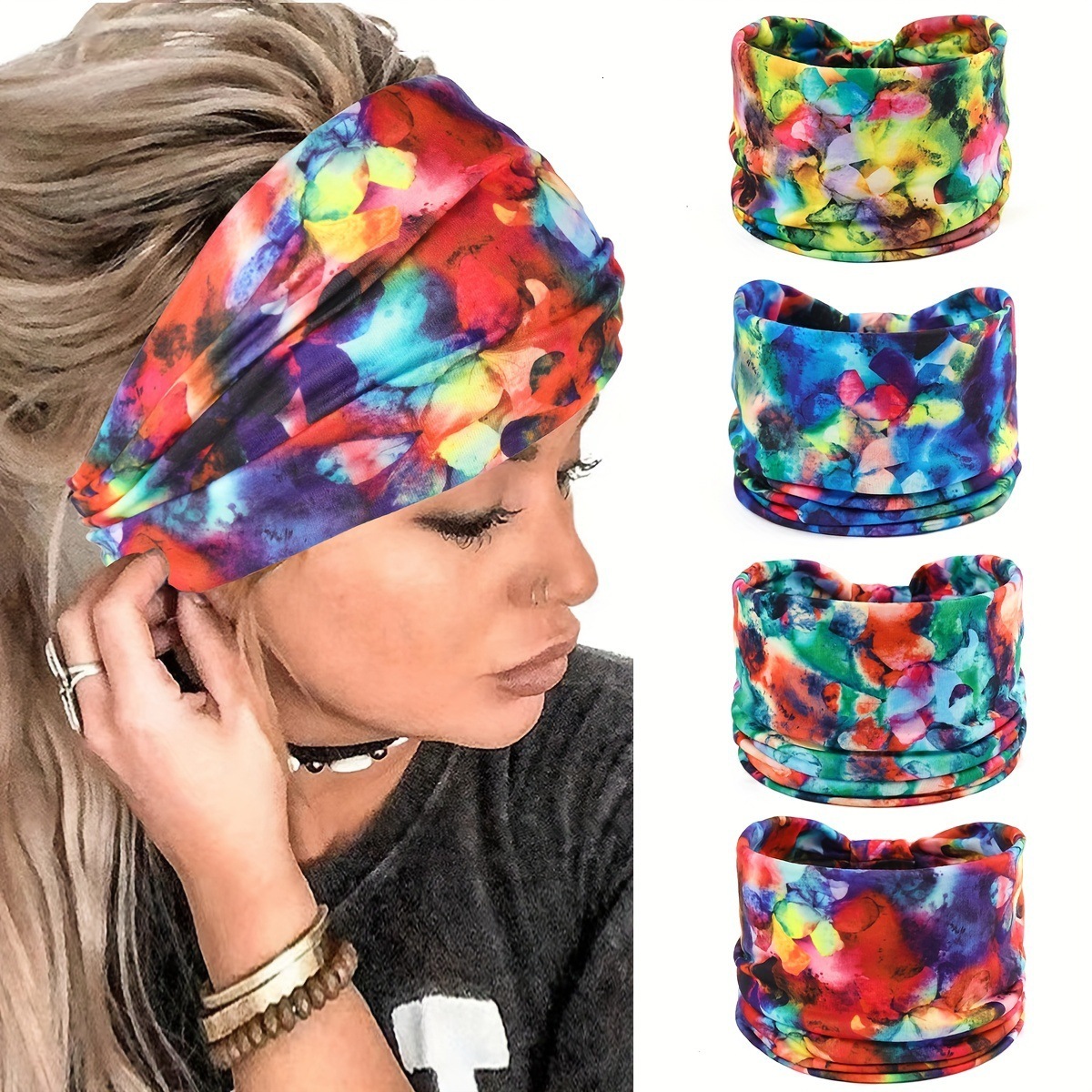Bohemian Style Yoga Sports for Women Wide Edge Printed Solid Color Headband Hair Accessory