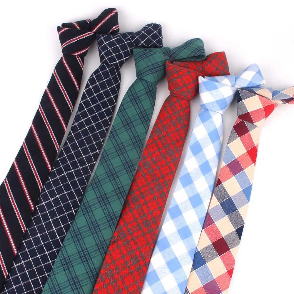 Fashion Woven Cotton Ties For Men Skinny Men Neck Tie For Wedding Casual Plaid Neckties Suits Slim Plaid Neck Ties Gravatas Y251024