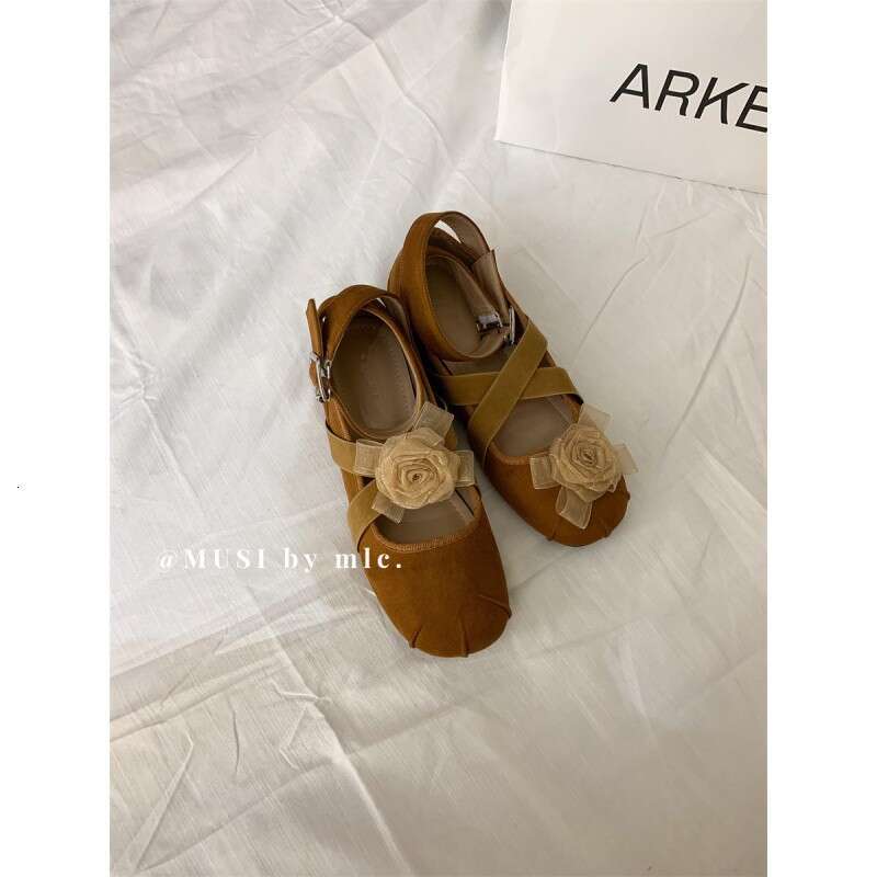 Floral Round Designer Shoe Toe Ballet 2025 Autumn Cross Strap Single Women Shallow Mouth Evening Breeze Gentle Flat Shoes