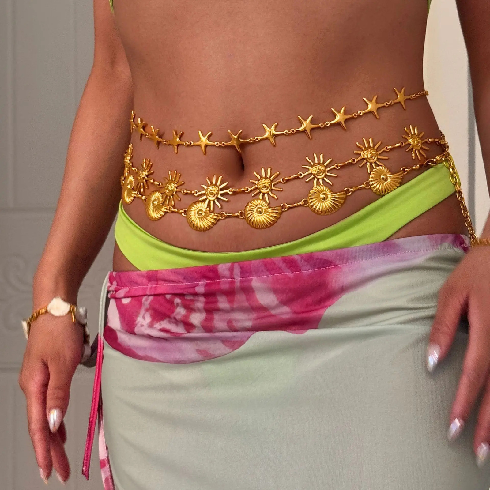 Conch Belly Waist Chain For Women Stainless Steel Metal Summer Beach Body Chain Bikini Jewelry Accessories 251023