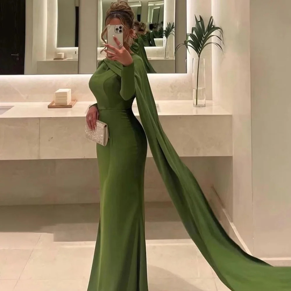Ruched Women Prom Dress Customized Long Sleeve Party Gown Charming Mermaid Green Party Dress Women Evening Gown 251023