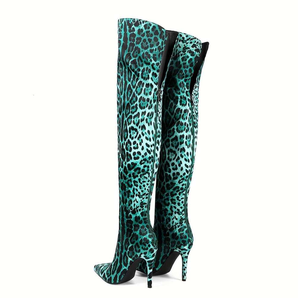 Winter Leopard Print Women's Knee High Heels