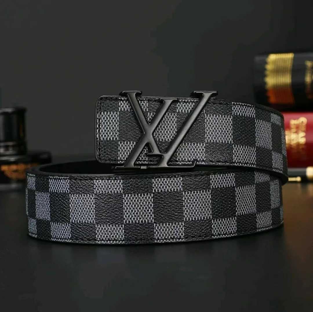 Luxury Mens Checkered Pattern Genuine Leather Belt Premium Cowhide Automatic Buckle 35cm Wide for Business Casual C251024