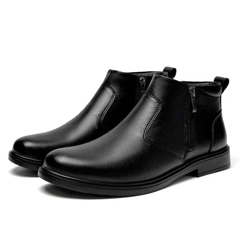 Fashion Brogue Chelsea Men Boots Classical Style Leather Ankle Boots Genuine Leather Mens Winter Plush Snow Botas Walking Shoes W251024