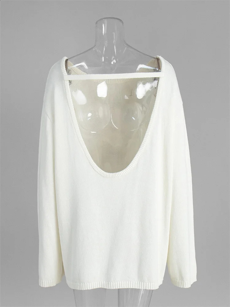 Tossy Female Backless Loose Knitwear Sweater Solid Casual Elegant Long Sleeve Patchwork Commute Clothes Womens Knit Pullover 251023