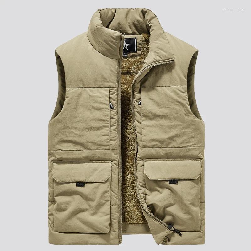 Men's Jackets Sleeveless Coat Multi-Pocket Clothing Winter Vest Fashion Large Size 6XL Male Warm Waistcoat Fleece Men