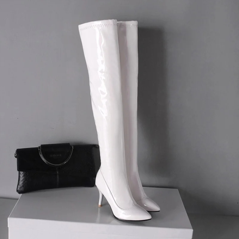 Womens Thigh High Boots Red White Black Fashion OverKnees Boot Patent Sexy Zipper Nightclub Dance Lady Long Shoes Big Size 48 251023
