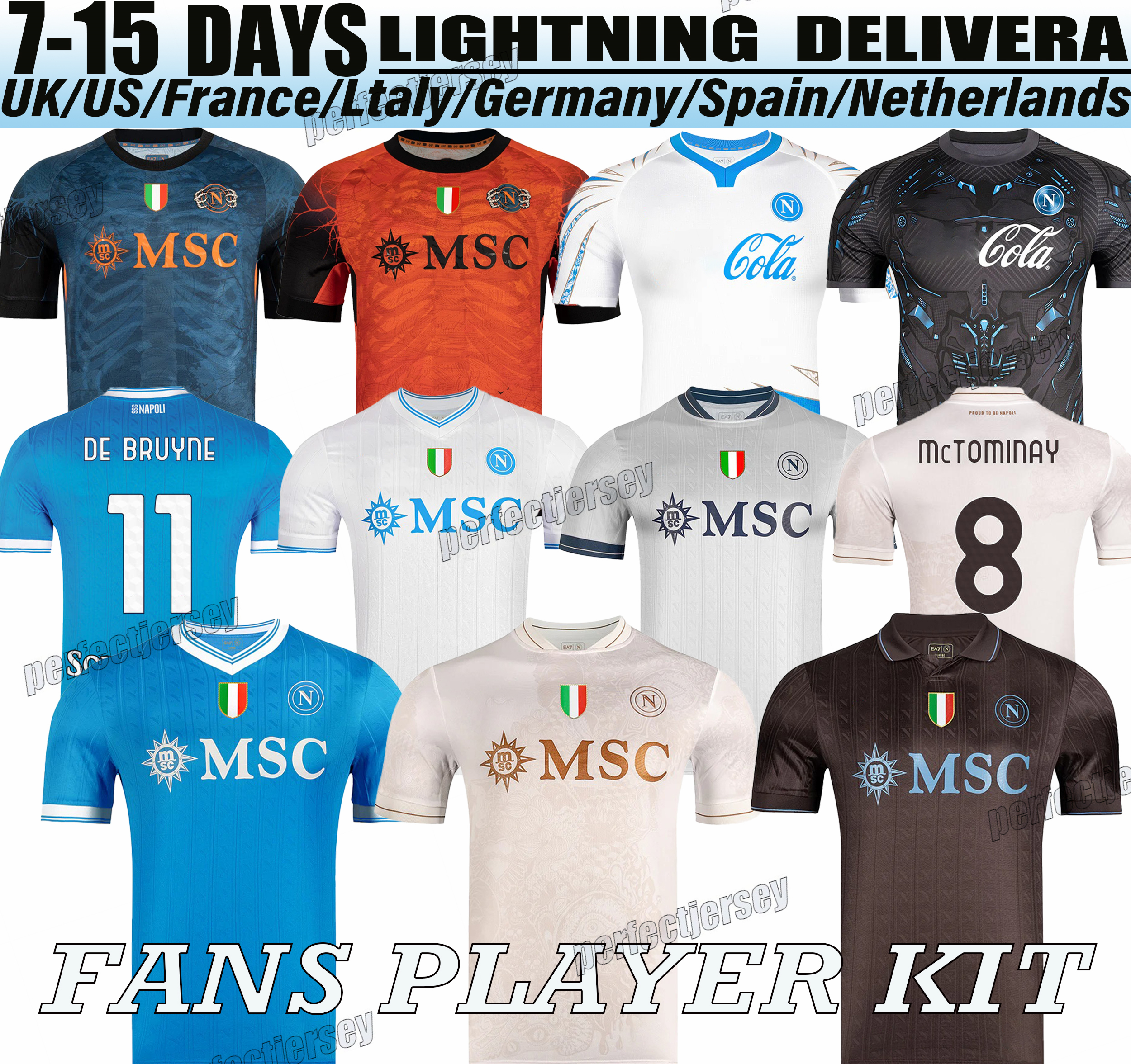 Napoli 25 26 jerseys Kn De Bruyne Victor Osimhen Scott McTominay football shirt Buongiorno David Neres Frank Anguissa Stanislav Lobotka Fans Player Men kids kit