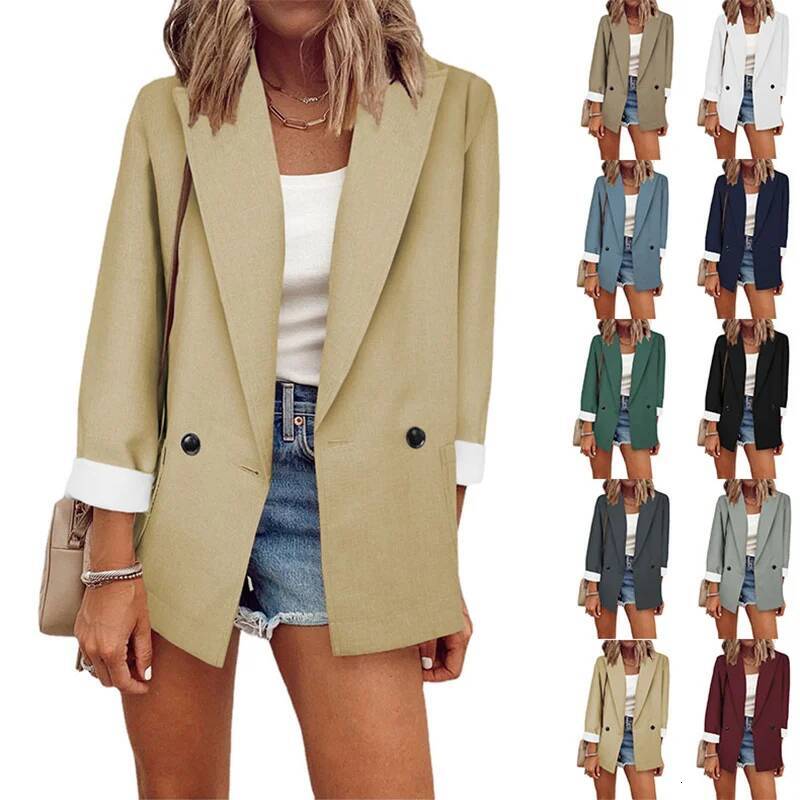 2025 Temperament, Fashion, Autumn and Winter New Women's Coat Solid Color Suit Collar Long Sleeve Loose Fit dongdumaoyi