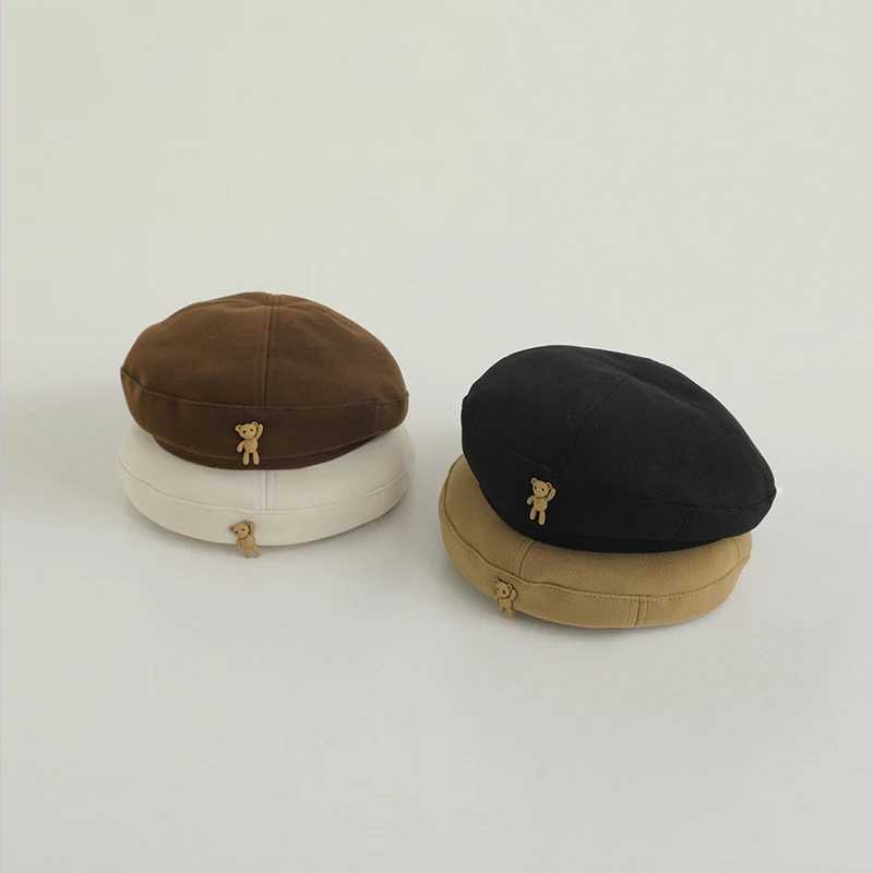 Ins Bear Woolen Kids Beret Hats Fashion Retro Boy Girl Autumn Winter Warm Caps Beanies Korean Children Artist Painter Caps 410YL251024