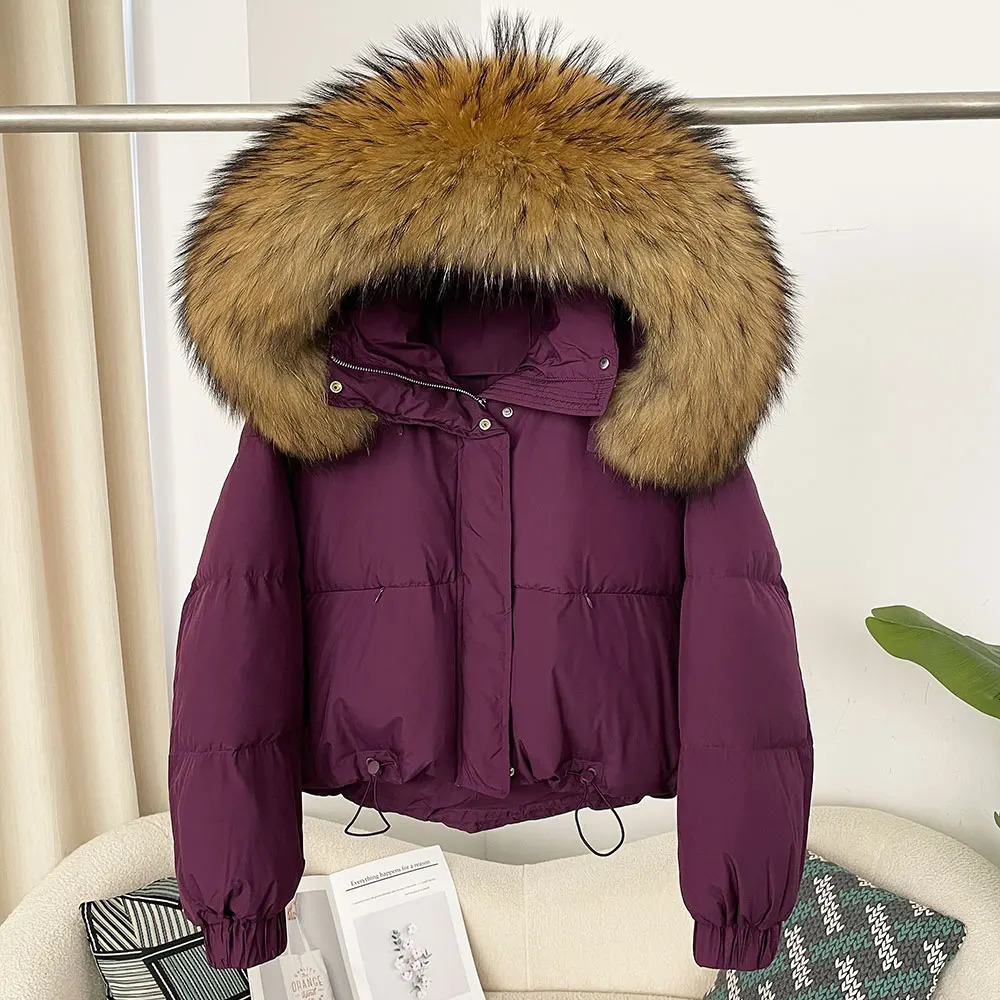 WHOLESALE Winter Women Real Natural Fox Fur Collar Thick Warm Short Jacket Casual White Duck Down Hooded Outwears Streetwears 251024