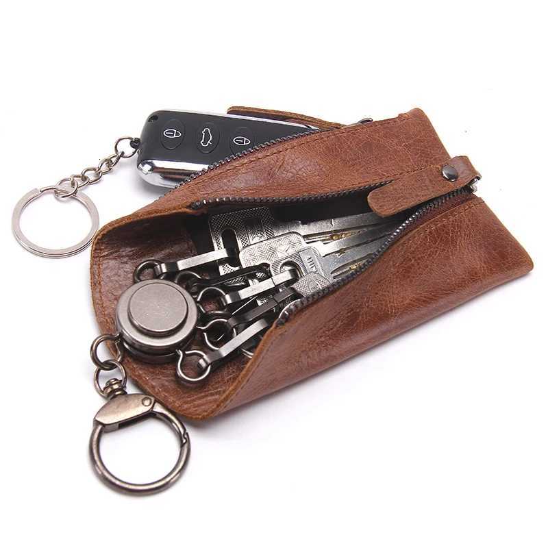 CONTACTS 100 Genuine Leather Key Wallet Men Car Key Holder Zipper Keys Case Top Quality Male Man Housekeeper Keys Organizer Z251023