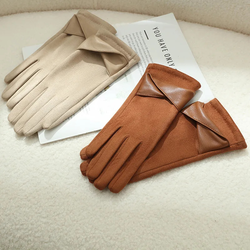 Elegant Temperament Womens Gloves Winter Keep Warm Touch Screen Suede Outdoor Windproof Drive Cycling All Match 251023