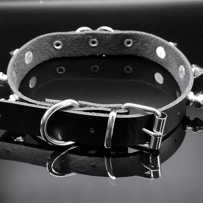 Punk Crescent Moon Harajuku Choker Goth Rivet Necklace Stainless Steel Pendant Pu Leather Chain Gothic Black Necklace Jewelry 251023
