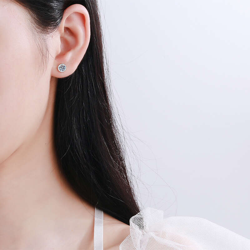 DHCollections-- Sterling Sier Plated PT950 Gold Earrings for Women, Elegant and Simple Moissanite Stone Earrings, Bubble Studs