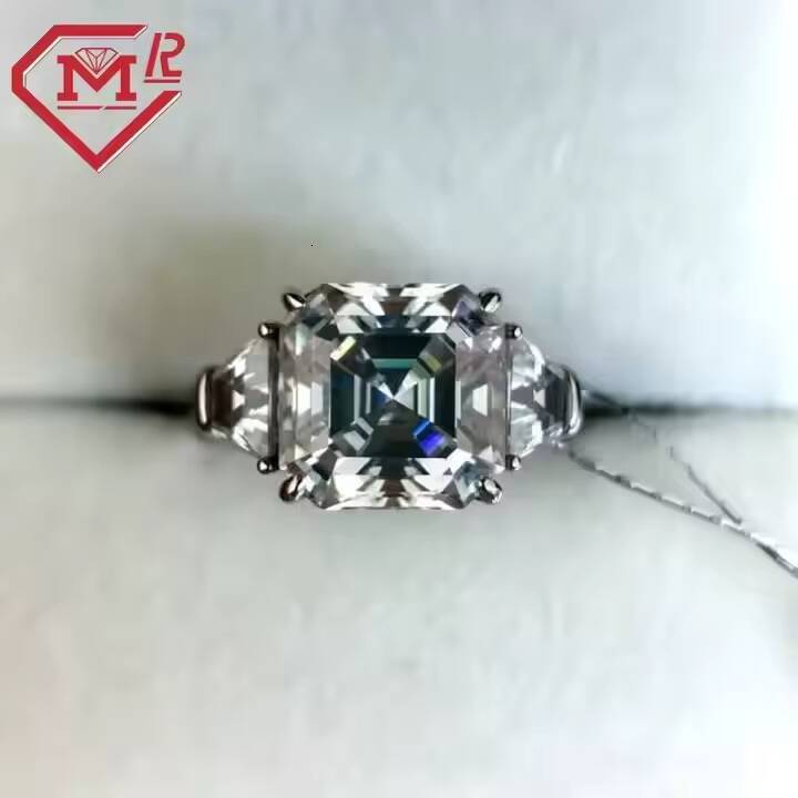 5CT Moissanite Diamond Ring Engagement Ring Asscher Cut Fully Iced Out Moissanite Ring for Women