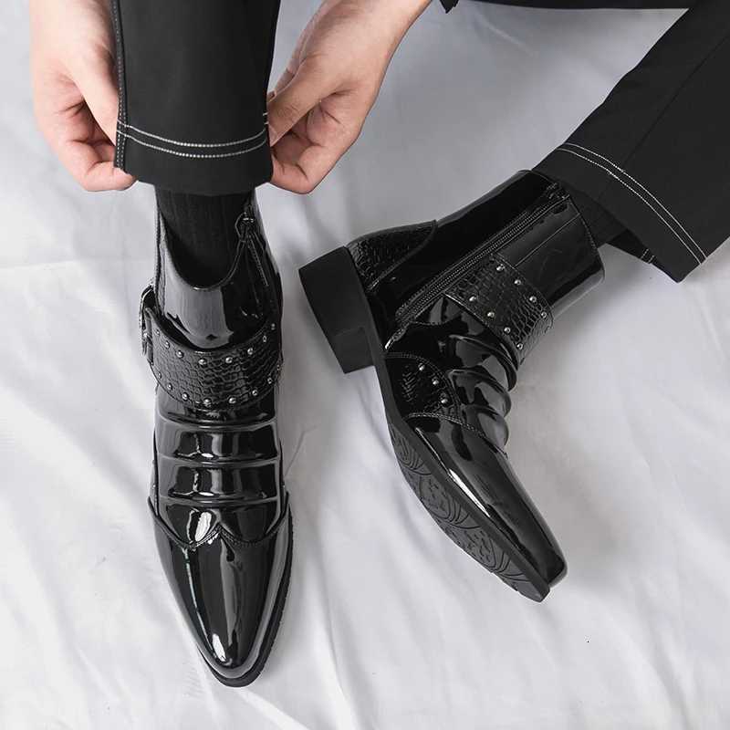 Fashion Designer Mens Business Ankle Boots Shiny Leather Chelsea Boots Leisure Walk Male Short Botas Versatile High Top Shoes W251024