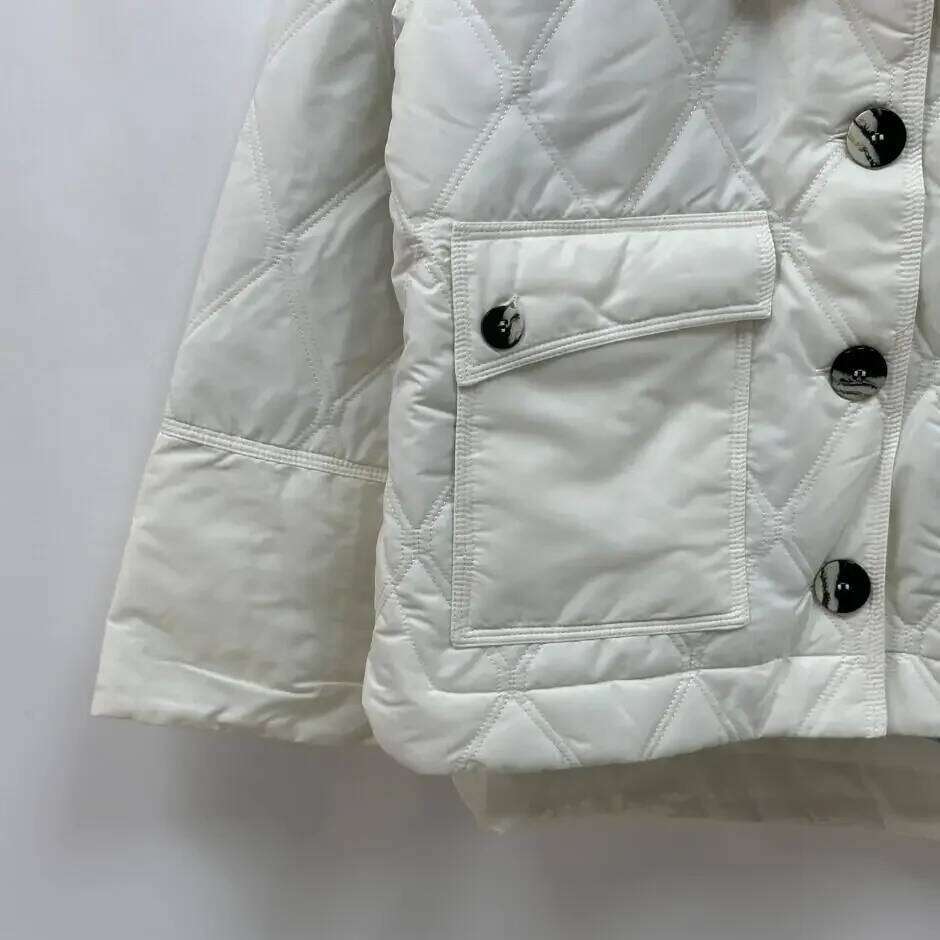 Clearance Price Women New Olive Color Detachable Ruffled Quilted Lapel Jacket Thin Cotton Coat