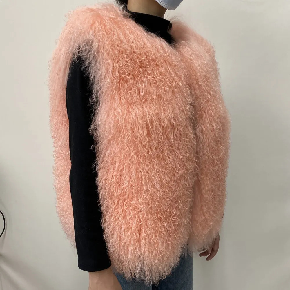 Womens ious Fluffy Warm Mongolian Sheepskin Short Vest Coat Spring Autumn Sexy Wool Outerwear Collection 251018