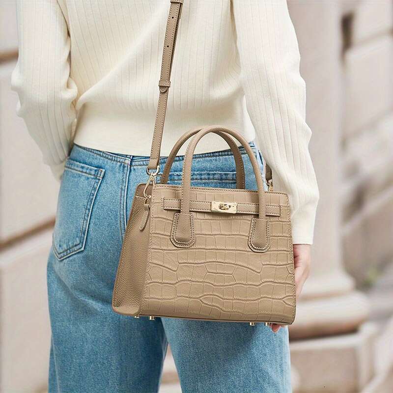 Genuine Crocodile Genuine Leather Crocodile Pattern Handbag High-Quality Hard-Shell Tote | Women's Fashion Versatile Large Capacity Travel Bag