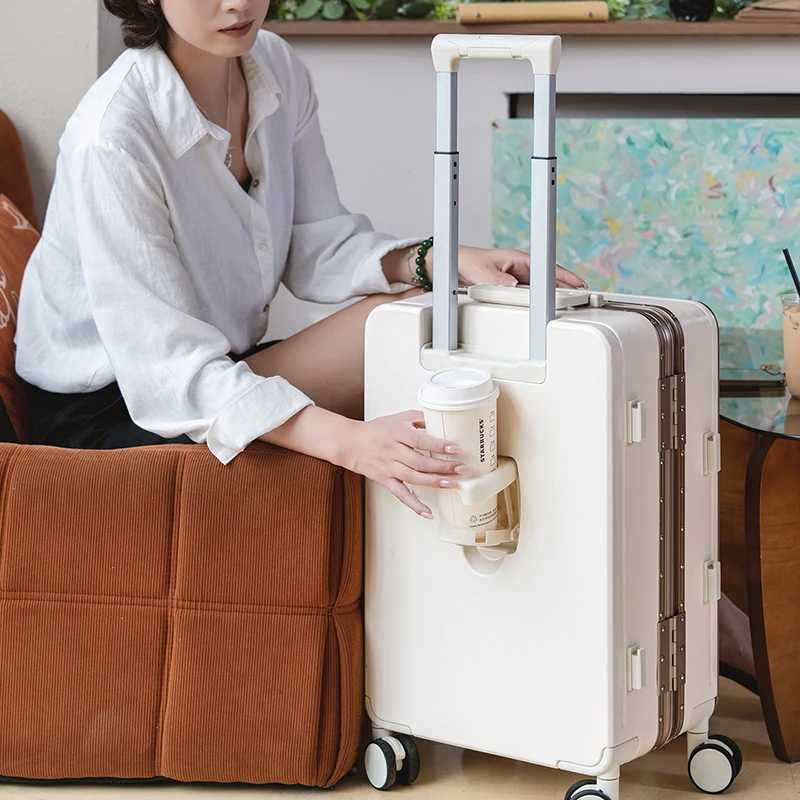 Gilding Aluminum Frame Suitcase Thickened PC Multifunctional 20 inch Boarding box Morandi Color Series 24 26 inch Trolley CaseW251024