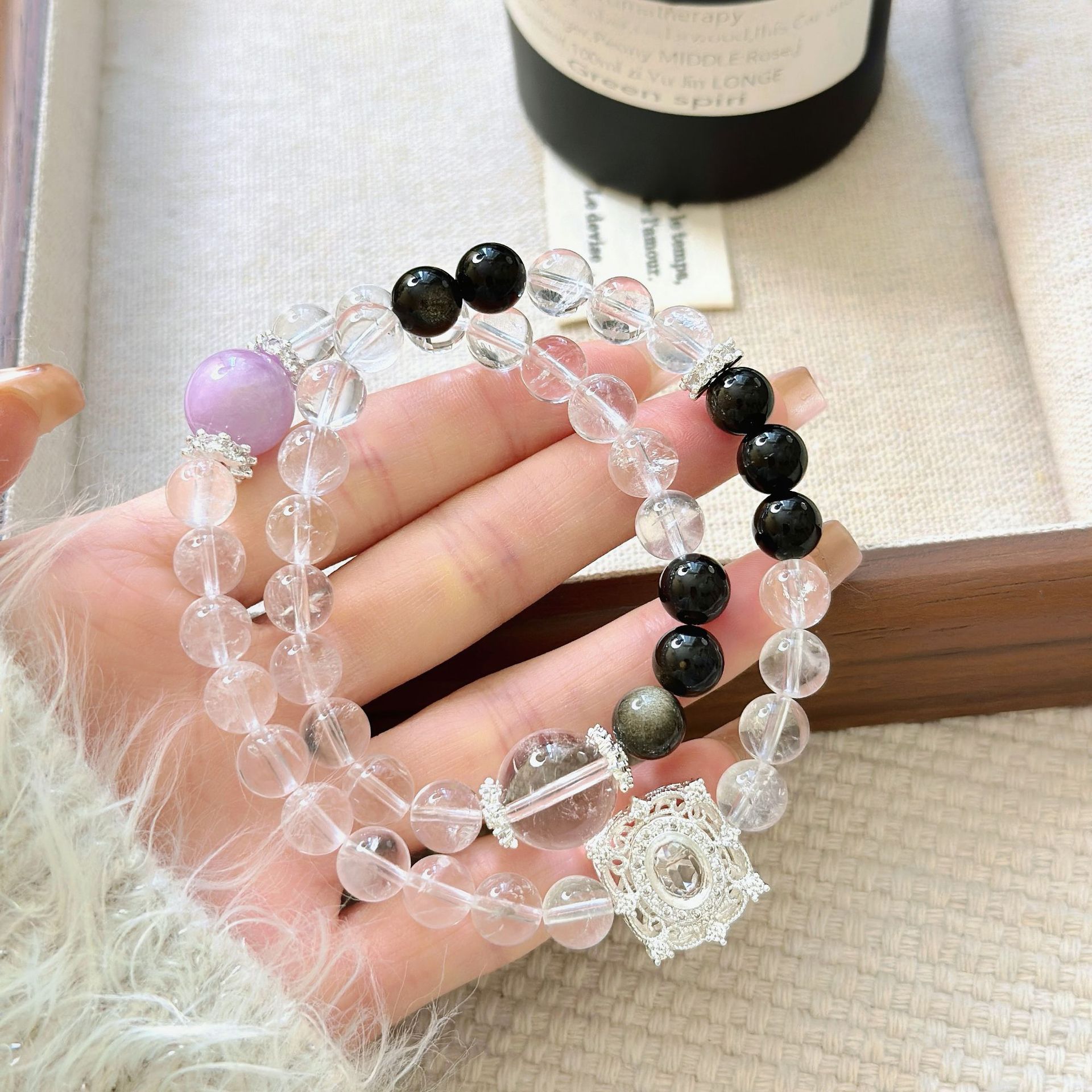 Double Strand Natural Quartz Bead Necklace - Elegant Double Circle Design