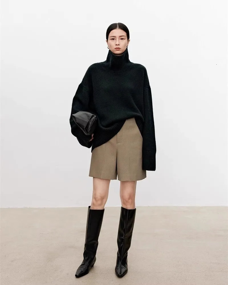 Thickened turtleneck 100 pure cashmere sweater womens loose lazy knit silhouette sweater European products 251024