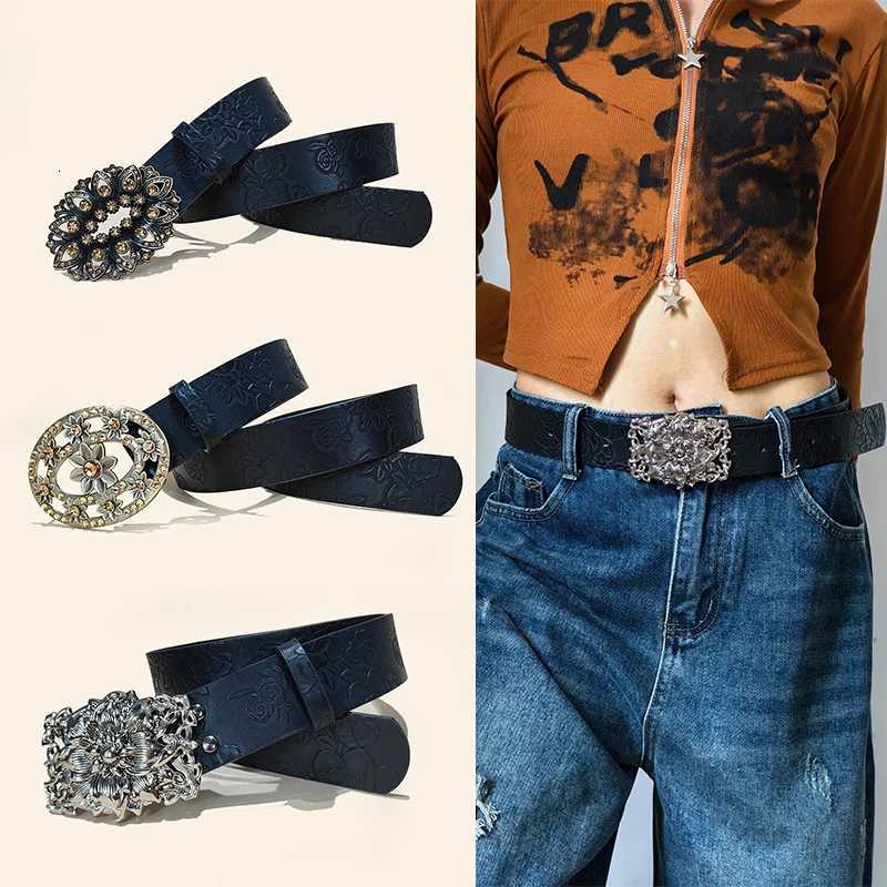 Punk Vintage Flower Belt For Men and Women Y2K Spicy Girl Embossed Waistband Gothic Accessories Western Cowboy Jeans Waist Strap W251024