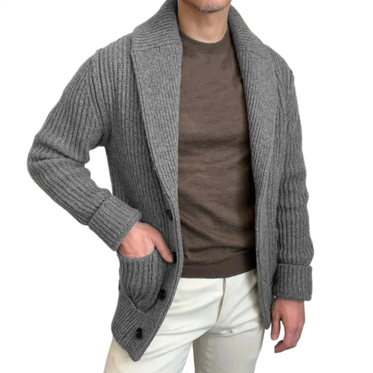 Vintage Fashion Men Knitted Cardigan Sweater Autumn Winter Warm Lapel Knitting Coat Casual Solid Slim Fit Knit Jacket Streetwear 251020