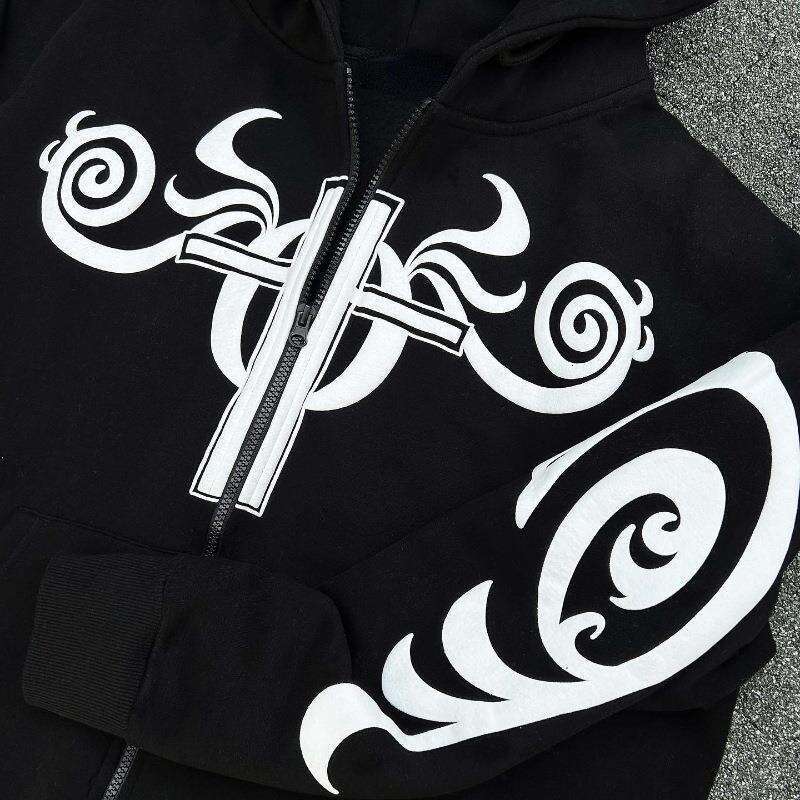 2025 Autumn Winter Gothic Harajuku Trendy Brand Letter Pattern Printed Hoodie Long Zipper Sweatshirt Jacket