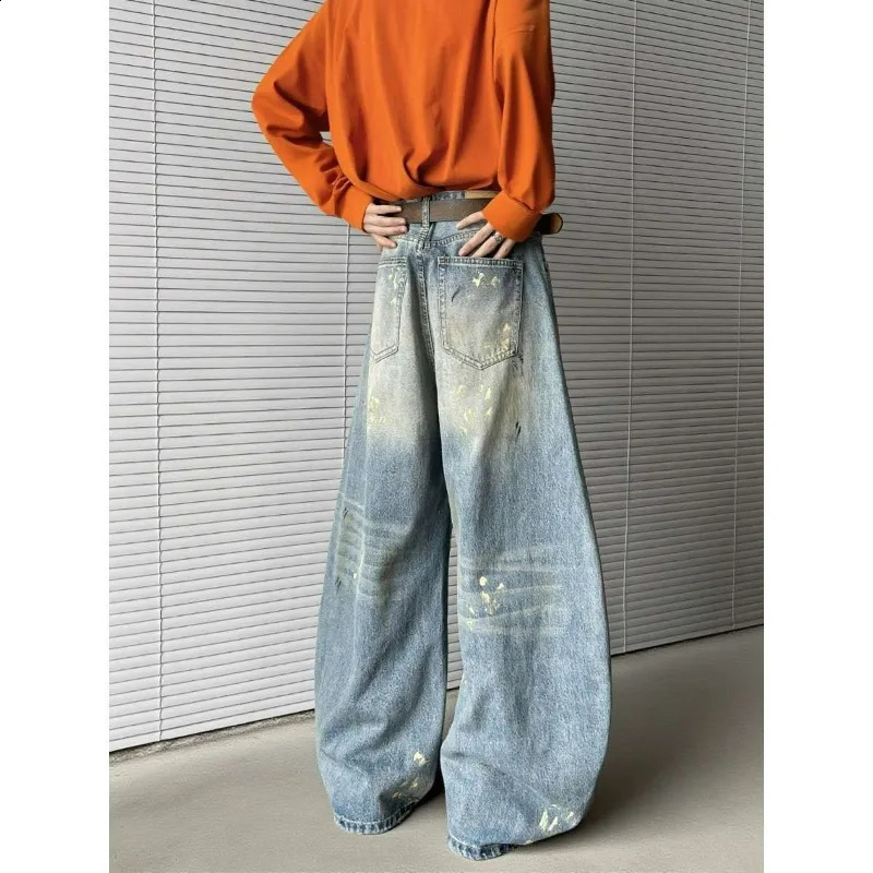 Mens Autumn SemiWide Leg Jeans Korean Fashion Washed Cotton Casual Denim Pants All Match Baggy Vintage Streetwear Male 251018