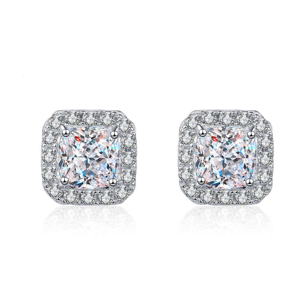 DHCollections-- Sterling Sier Earrings for Women, Square Moissanite Earrings, Plated with PT950 Gold, Jewelry