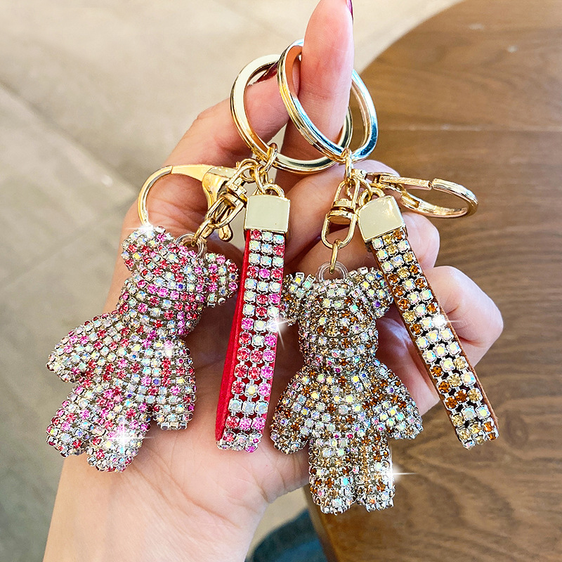 Creative Viral Rhinestone Embedded Bear Keychain Bling Car & Bag Charm Sparkly Bear Pendant for Women