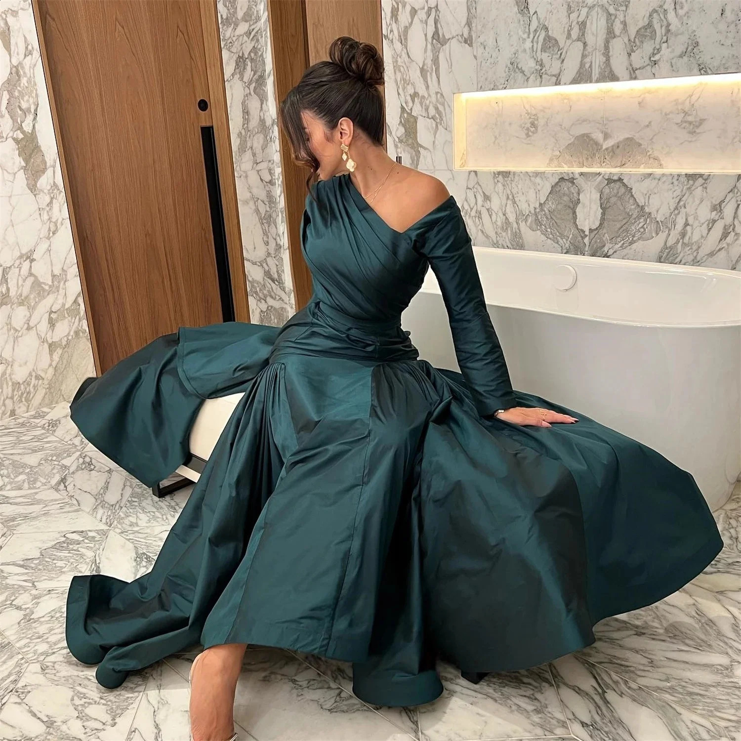 Teal Formal Long Sleeves Bespoke Occasion Gown Evening Dresses Prom Pastrol Unisex Retro Dubai Saudi Arabic Customized 251023