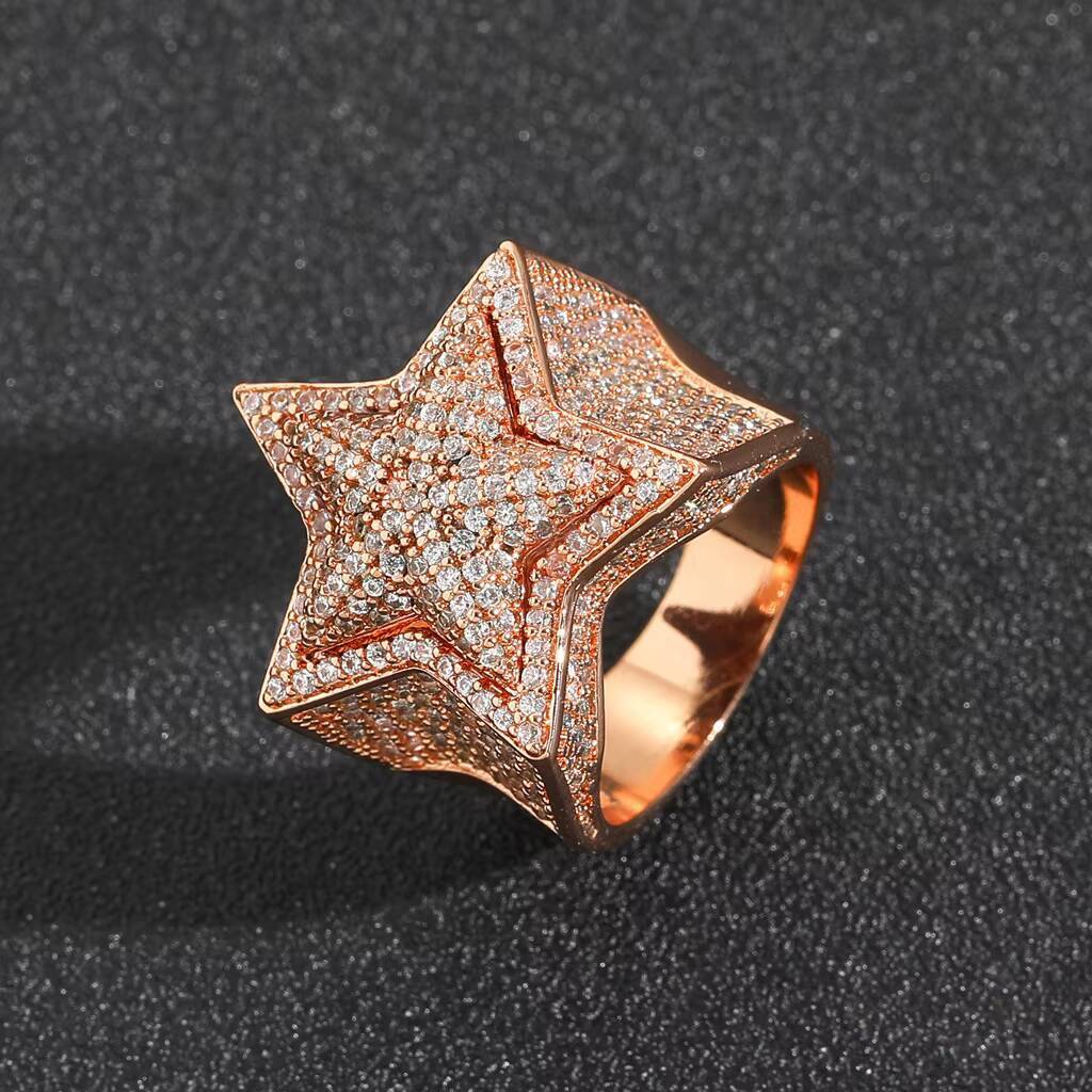 Wholesale Price 925 Sterling Silver Star Design Moissanite Men Hiphop Iced Ring Gold Plated Pave Setting GRA Certified
