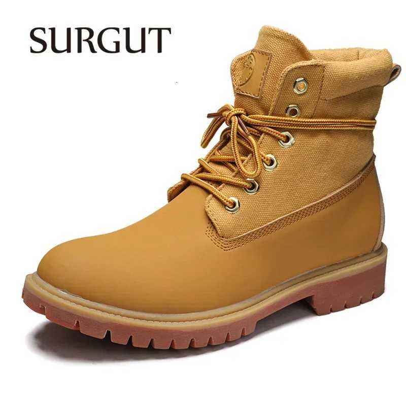 SURGUT Leather Men Boots Comfortable Autumn Winter Plush Keep Warm Shoes Fashion Trends Style Working Boots W251024