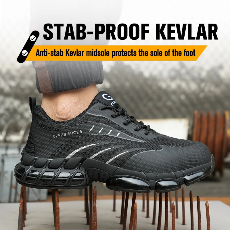 Breathable lightweight and comfortable antismash and antipuncture safety shoes 251023