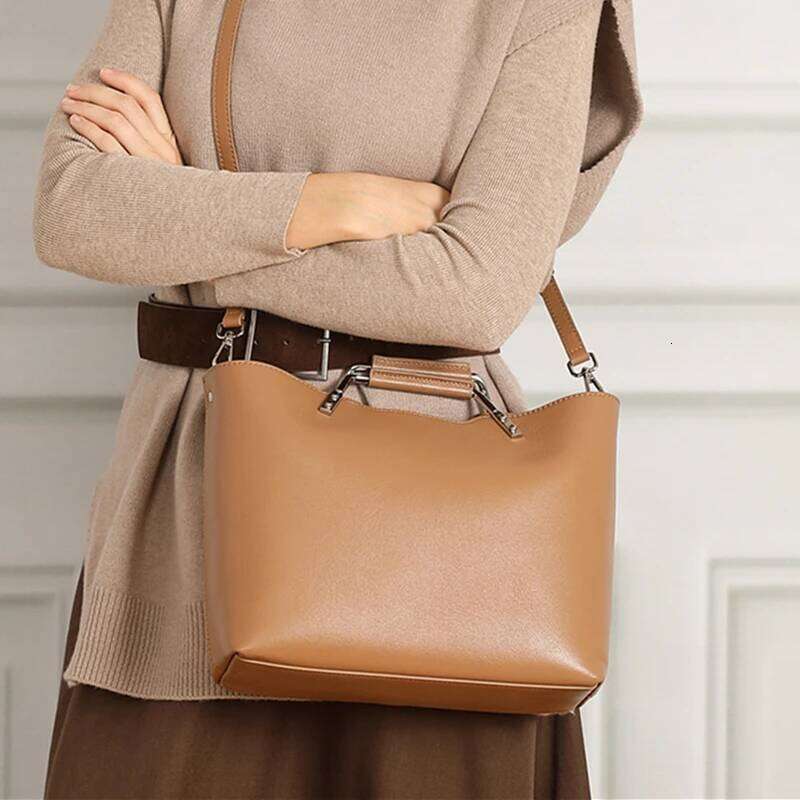 Burminsa Cowhide Genuine Leather Tote Handbags For Women 2025 Designer Metal Top Handle Ladies Shoulder Crossbody Bags