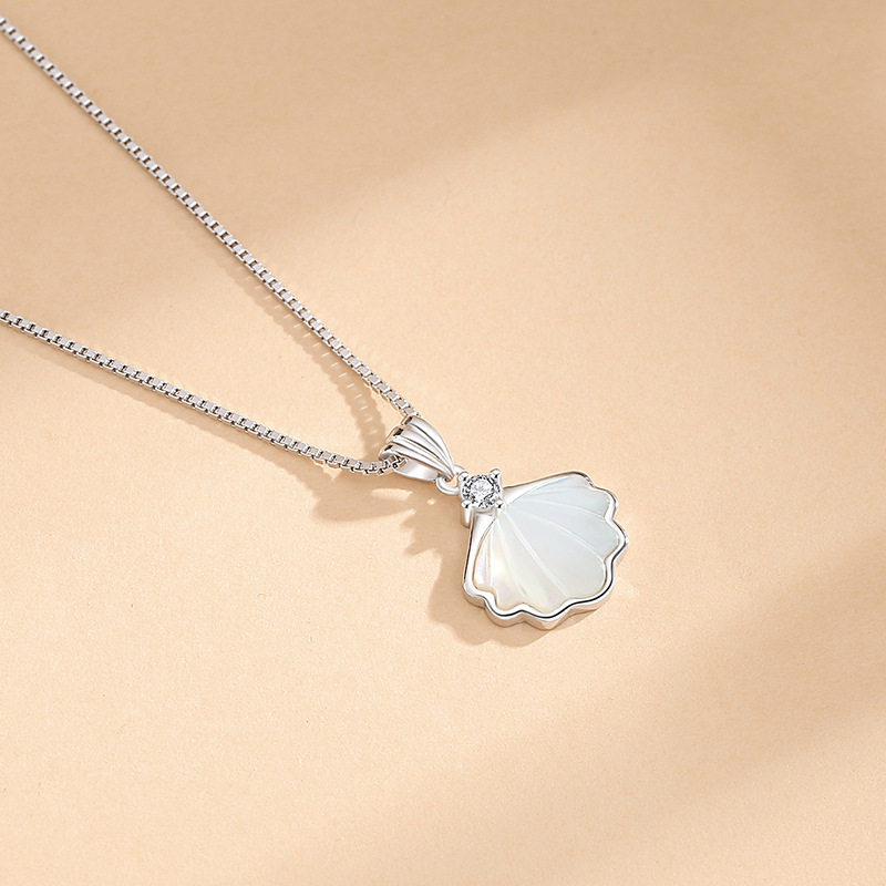 TaiYang New S925 Sterling Silver "One Shell for Life" Necklace, Mother of Pearl Pendant Minimalist Collarbone Chain for Women
