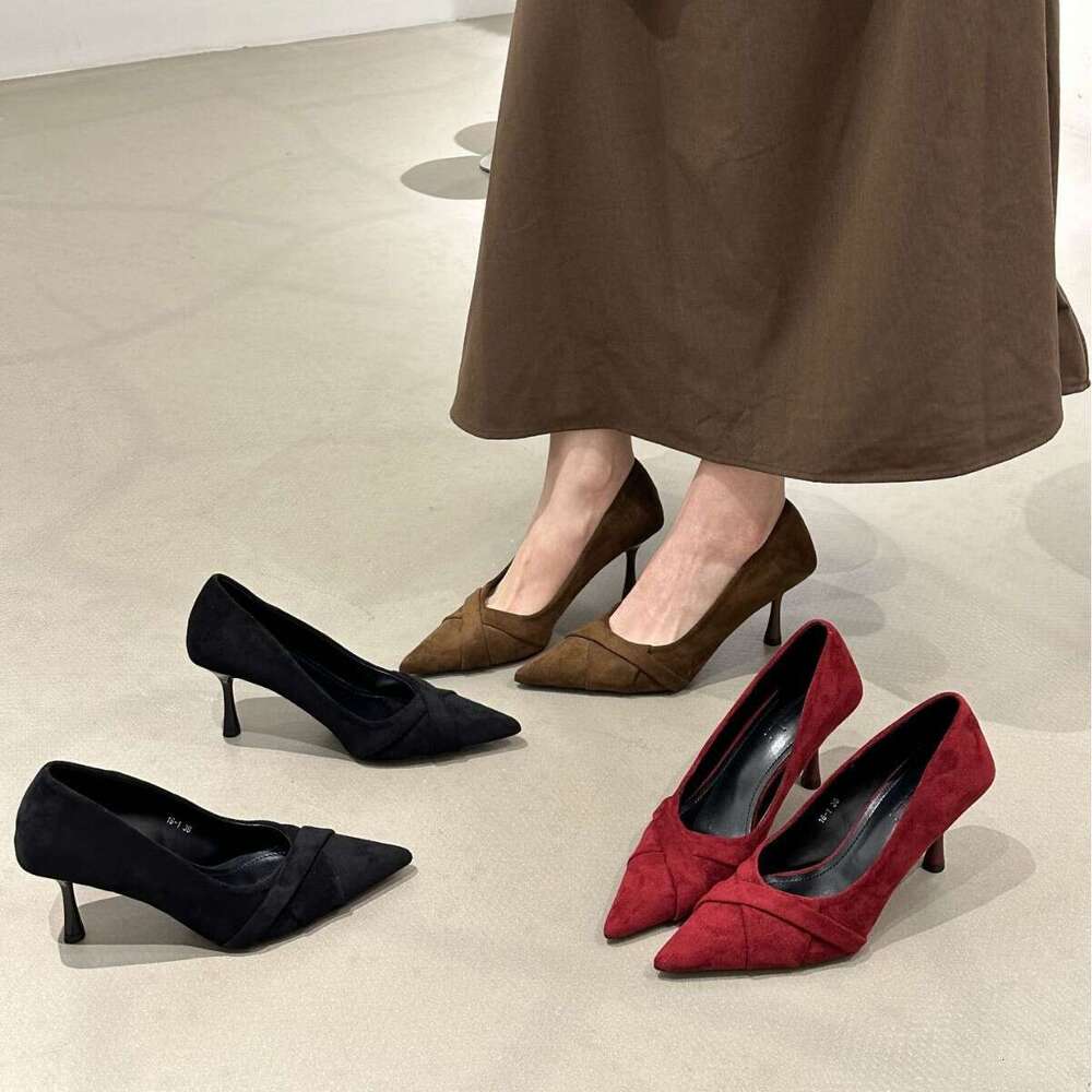 Autumn Pointed Toe Suede Cross Strap Elegant Commuting Party Stiletto Sexy Designer Shoe Nightclub Women's Shoes
