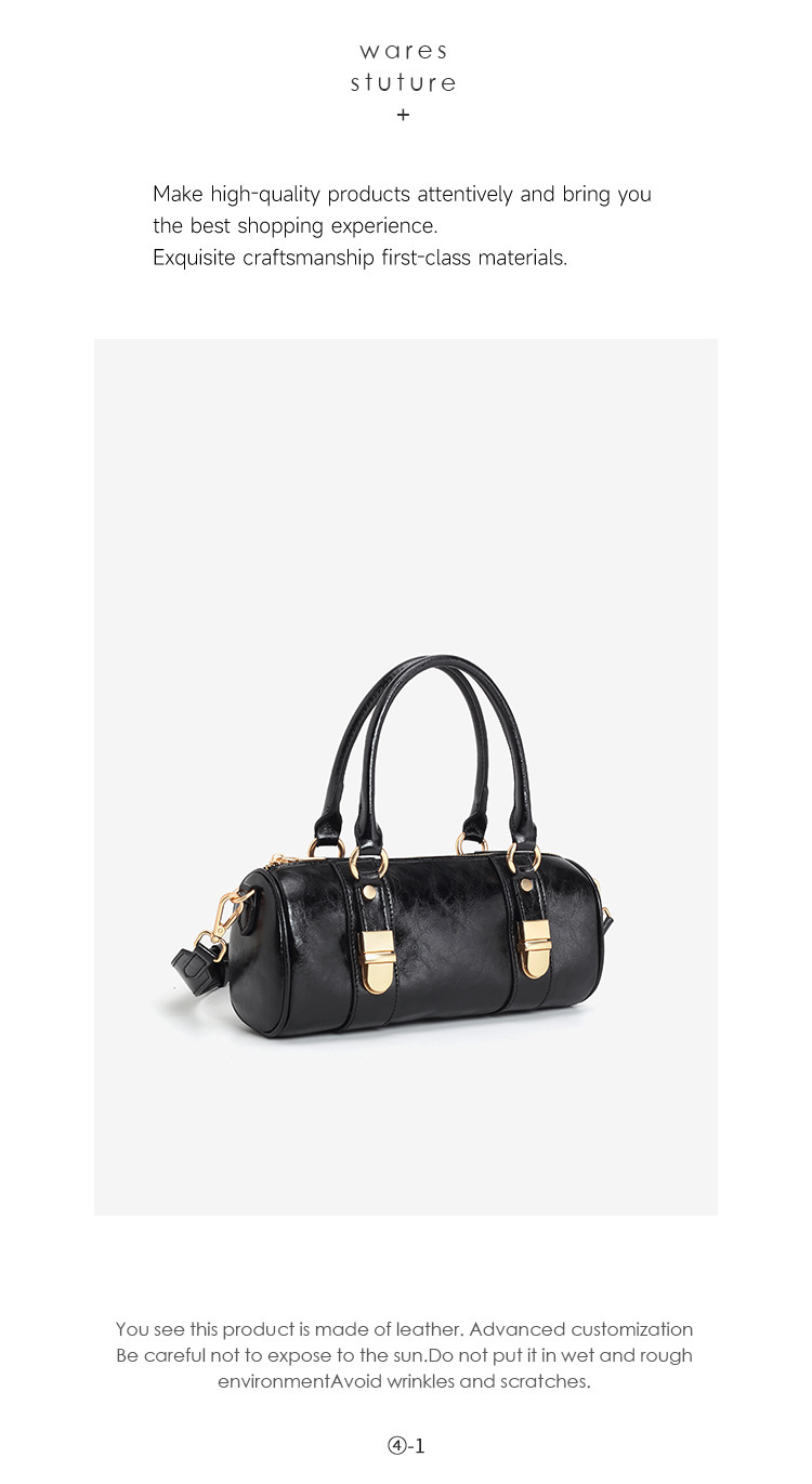 new retro high-end Boston bag with lock steamed bun style niche design genuine leather waxed leather crossbody small bag
