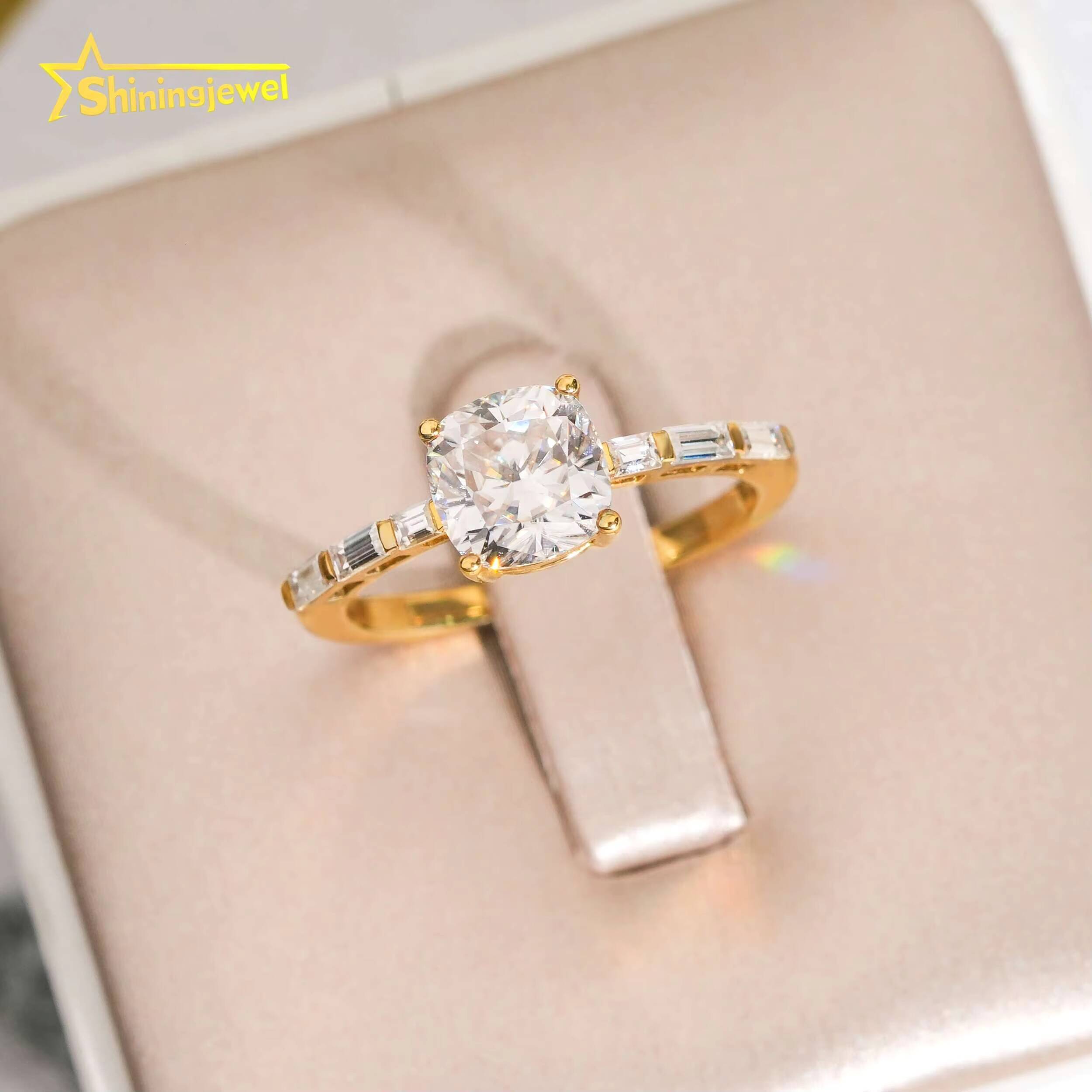 14K Solid Gold VVS 2Ct Cushion Cut Moissanite Diamond Women Engagement Ring Half Eternity Band Hip Hop Jewelry Wedding Band